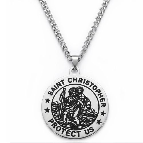 ****COI Titanium Gold Tone/Silver Saint Christopher Protect Us Pendant-02239A