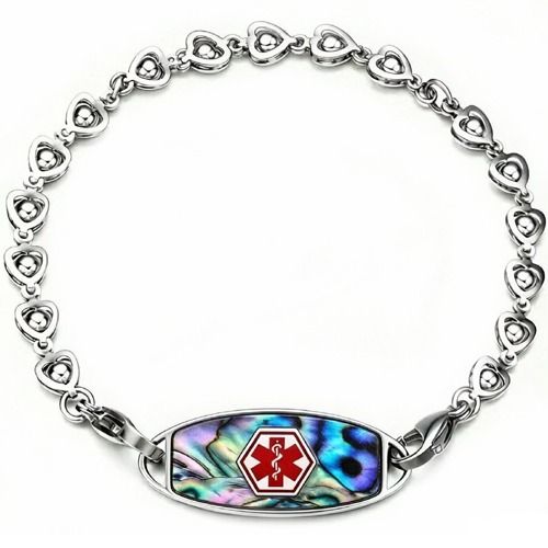 ****COI Titanium Medical Alert Abalone Shell/Koa Wood Bracelet With Steel Clasp(Length: 8.66 inches)-02241A