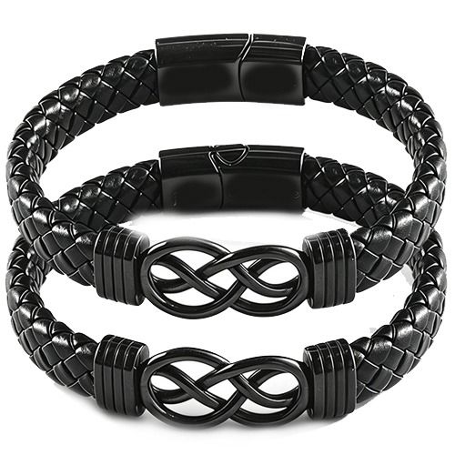 ****COI Black Titanium Infinity Genuine Leather Bracelet With Steel Clasp(Length: 8.27 inches)-02244A