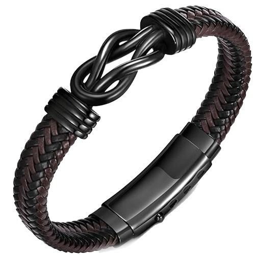 ****COI Black Titanium Infinity Genuine Leather Bracelet With Steel Clasp(Length: 8.27 inches)-02245A