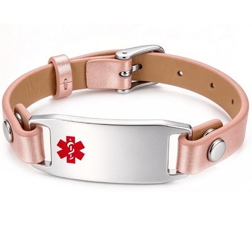****COI Titanium Medical Alert Genuine Leather Bracelet With Steel Clasp(Length: 8.27 inches)-02249A