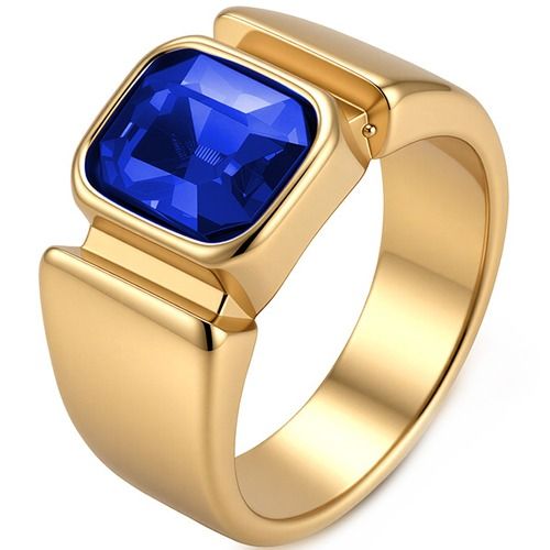 ****COI Gold Tone Titanium Ring With Black Onyx/Created Red Ruby/Green Emerald/Blue Sapphire-02254A
