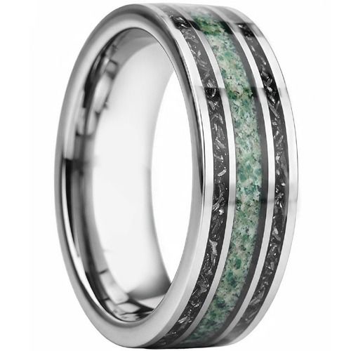 ****COI Tungsten Carbide Gold Tone/Silver Ring With Deer Antler & Meteorite-02257A