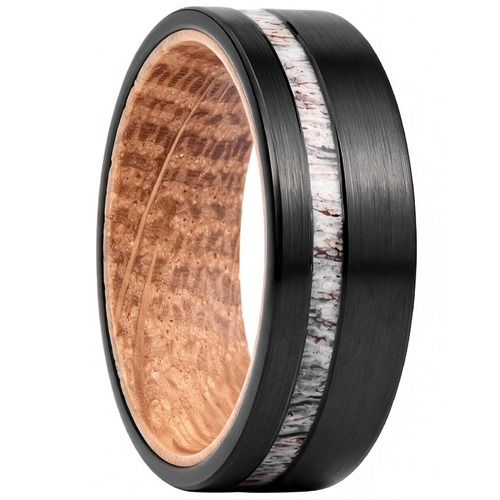 ****COI Black Tungsten Carbide Deer Antler & Koa Wood Ring-02259A
