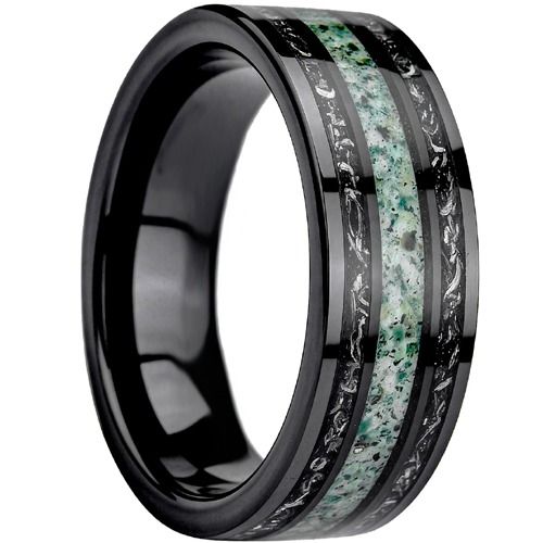 ****COI Black Tungsten Carbide Ring With Deer Antler & Meteorite-02260A