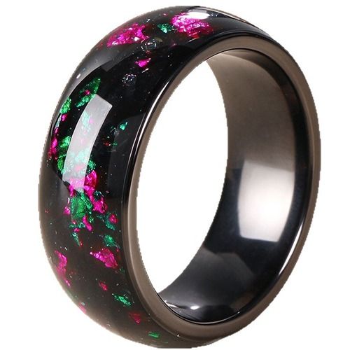 ****COI Black Titanium Purple Amethyst & Created Green Emerald Ring With Meteorite-02265A