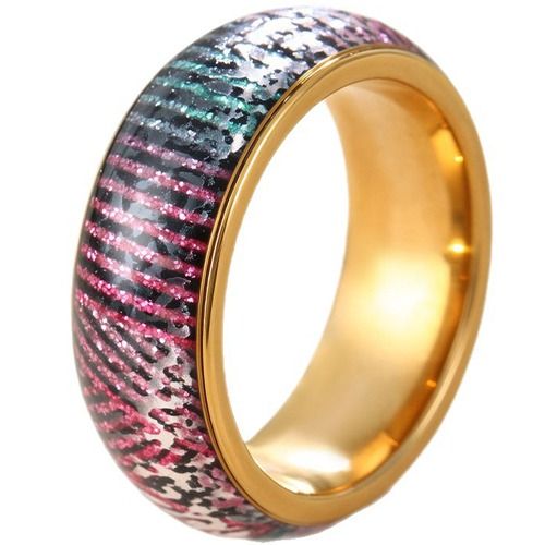 ****COI Titanium Black/Gold Tone Rainbow Meteorite Dome Court Ring-02267A