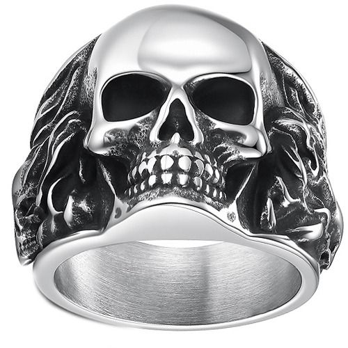 ****COI Titanium Black Silver Skull Ring-02270A