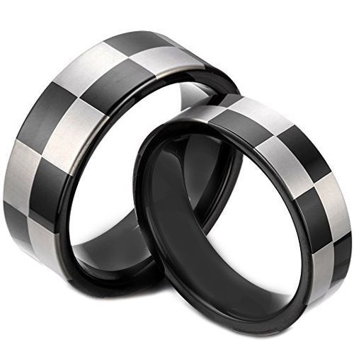 **COI Black Tungsten Carbide Checkered Flag Ring - TG1418AA
