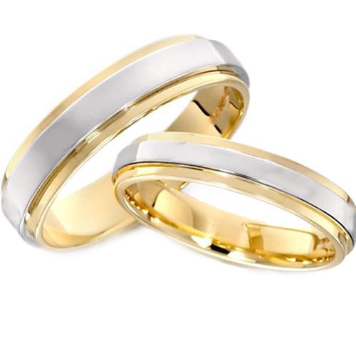 *COI Titanium Gold Tone Silver Step Edges Ring - JT1165