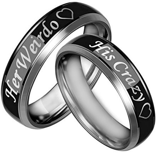 *COI Titanium His Crazy Her Weirdo Beveled Edges Ring-JT3532