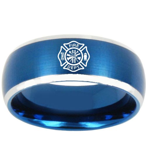 *COI Tungsten Carbide Blue Silver Fire Fighter Ring - TG3187BB