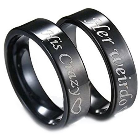 *COI Black Tungsten Carbide His Crazy Her Weirdo Ring-TG4720