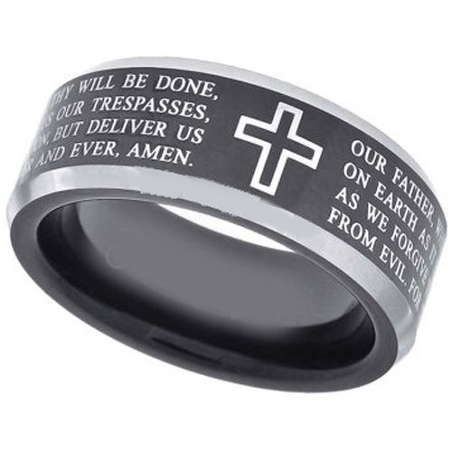 COI Tungsten Carbide Cross Prayer Beveled Edges Ring - TG3586