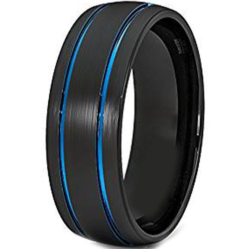 *COI Titanium Black Blue Double Grooves Dome Court Ring-JT3587