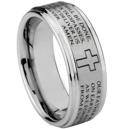 COI Tungsten Carbide Cross Prayer Step Edges Ring-3599