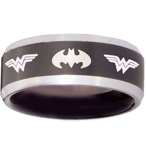 **COI Tungsten Carbide Bat Man & Wonder Women Ring - TG3683