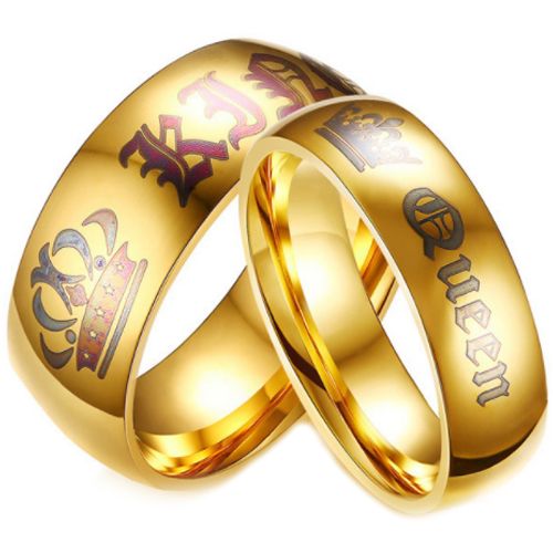 *COI Gold Tone Tungsten Carbide King Queen Crown Ring-TG4054A