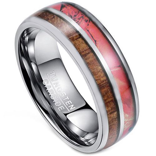 COI Tungsten Carbide Camo & Wood Dome Court Ring - TG4274