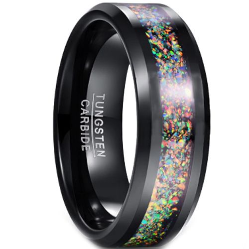 COI Black Tungsten Carbide Crushed Opal Beveled Edges Ring-TG5128