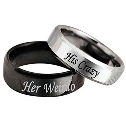 *COI Tungsten Carbide Black/Silver His Crazy Her Weirdo Ring-4382