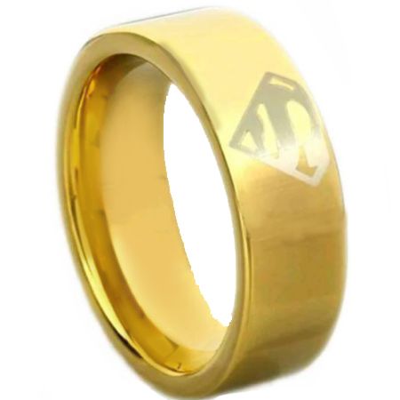 *COI Gold Tone Titanium Super Man Pipe Cut Flat Ring - 4612
