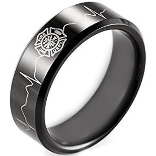 COI Black Titanium Firefighter HeartBeat Ring-JT3901