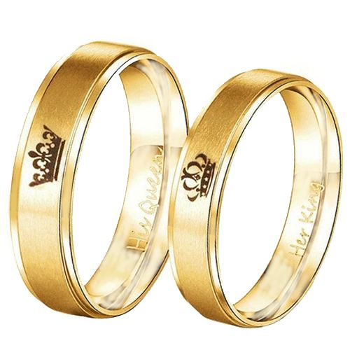 **COI Gold Tone Tungsten Carbide King Queen Crown Ring - TG4716