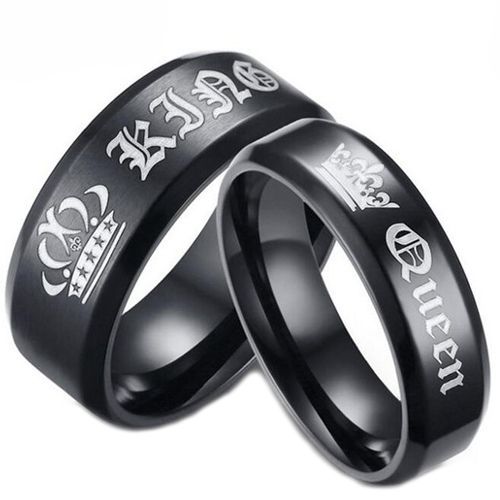 *COI Black Tungsten Carbide King Queen Crown Ring-TG4721