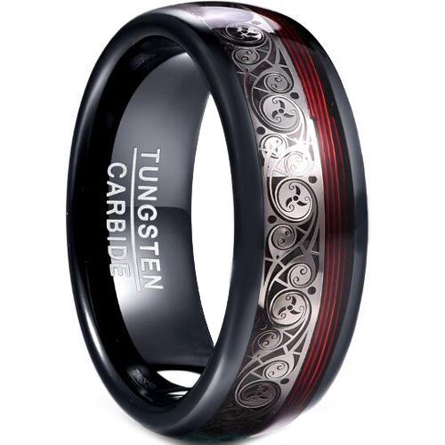 COI Black Tungsten Carbide Ring With Red/Blue Wire Grooves-TG5046