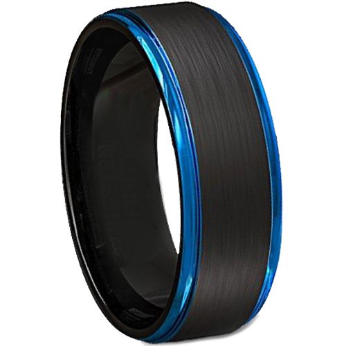 *COI Tungsten Carbide Black Blue Step Edges Ring-4499