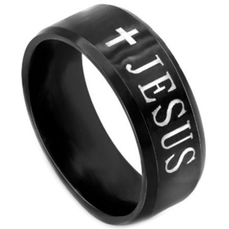 COI Black Tungsten Carbide Cross Jesus Ring - TG5207