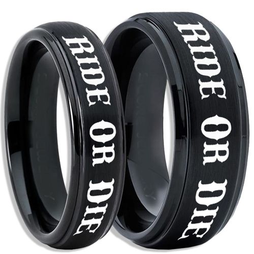 COI Black Tungsten Carbide Ride or Die Step Edges Ring-5406