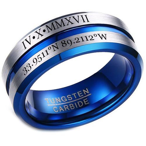 *COI Tungsten Carbide Center Groove Ring With Custom Roman Numerals-TG5454
