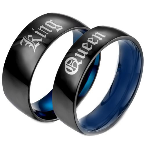 *COI Tungsten Carbide Black Blue King Queen Dome Court RIng-5458