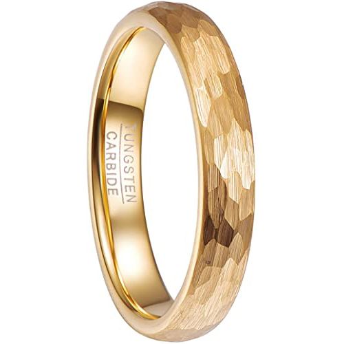 COI Gold Tone Tungsten Carbide Hammered Ring-5478