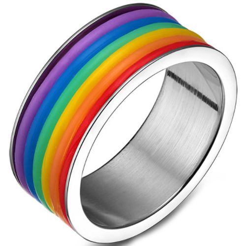COI Titanium Black/Silver Rainbow Color Pipe Cut Flat Ring-5503