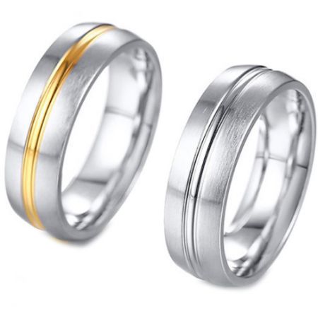 COI Titanium Gold Tone Silver/Silver Center Groove Dome Court Ring-5682