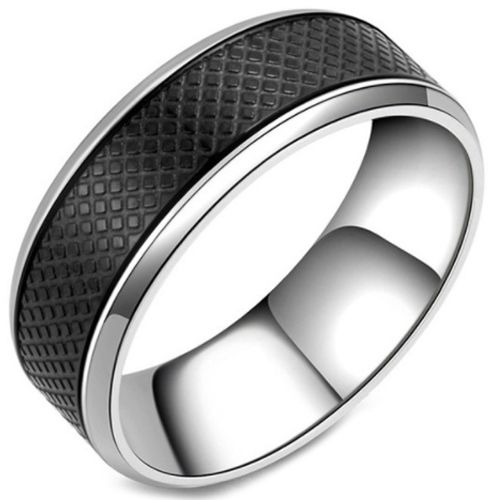 COI Titanium Black Silver Checkered Flag Ring-5807