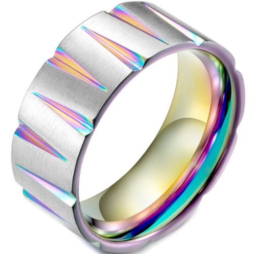 COI Titanium Rainbow Color Grooves Ring-5891