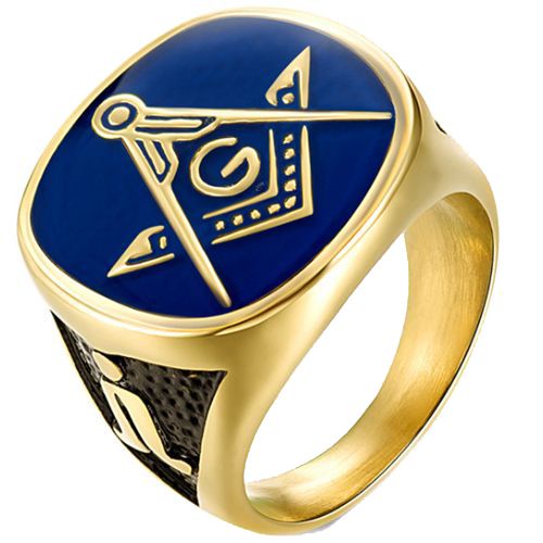 *COI Titanium Black Blue Gold Tone Masonic Ring-5980