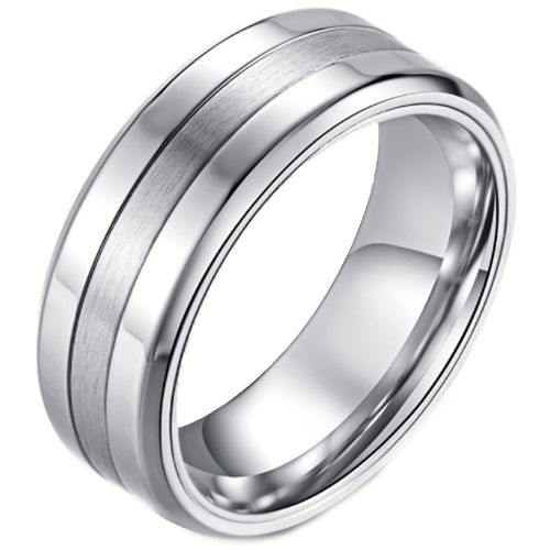 *COI Titanium Black/Silver Double Grooves Beveled Edges Ring-5986