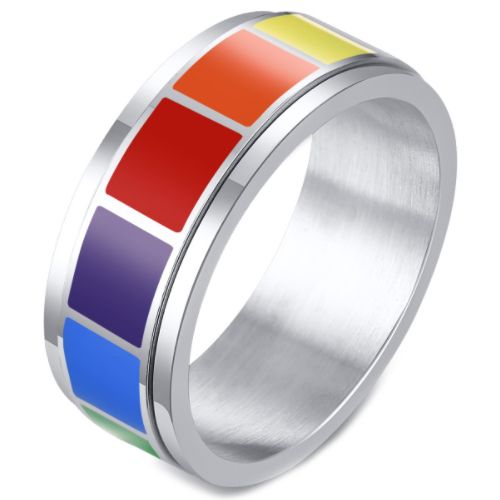 *COI Titanium Rainbow Color Center Rotating Step Edges Ring-6871