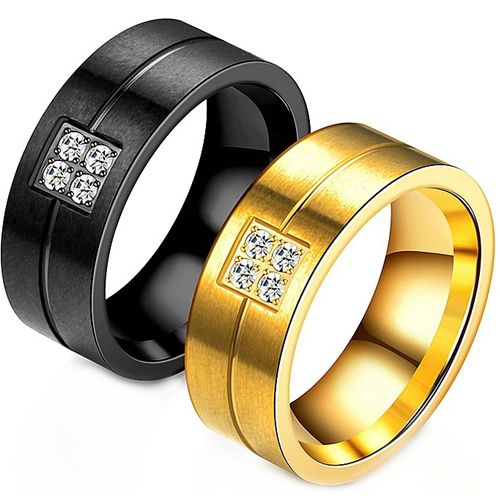 *COI Titanium Black/Gold Tone/Silver Center Groove Ring With Cubic Zirconia-6878