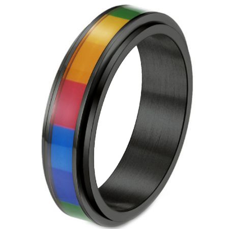 *COI Titanium Black/Gold Tone/Silver Rainbow Color Step Edges Ring-6879