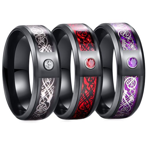 *COI Black Titanium Dragon Beveled Edges Ring With Cubic Zirconia-6884