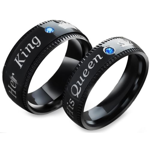*COI Black Titanium King Queen Crown Ring With Cubic Zirconia-6890