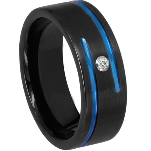 *COI Titanium Black Blue Pipe Cut Ring With Cubic Zirconia-6898