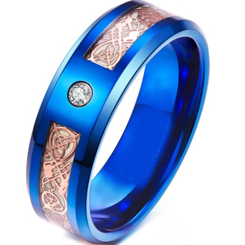**COI Blue Titanium Luminous Dragon Beveled Edges Ring With Cubic Zirconia-6920