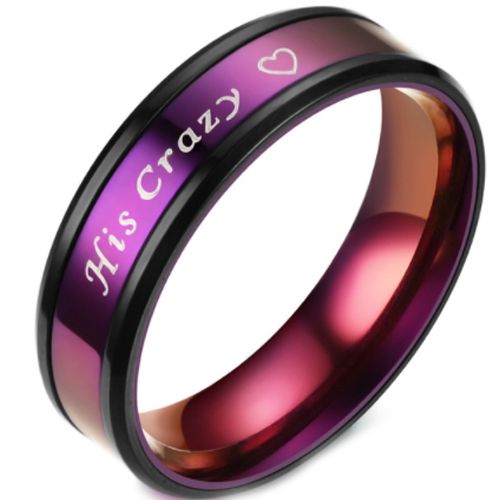 **COI Titanium Black Purple His Crazy & Heart Beveled Edges Ring-6947